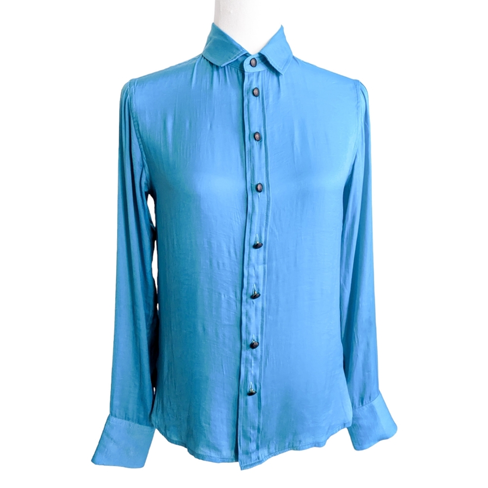 RAG & BONE Collared Bright Teal Blue Button Down Shirt Size XS